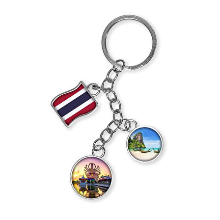Tayland Üçlü Epoksi Metal Çift Taraflı Damla Anahtarlık Thailand