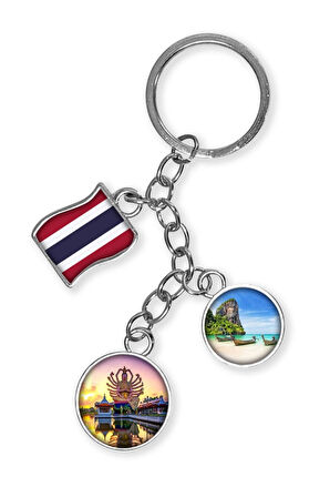 Tayland Üçlü Epoksi Metal Çift Taraflı Damla Anahtarlık Thailand