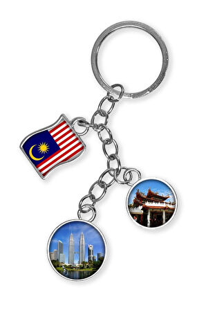 Malezya Üçlü Epoksi Metal Çift Taraflı Damla Anahtarlık Malaysia