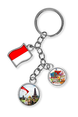 Endonezya Üçlü Epoksi Metal Çift Taraflı Damla Anahtarlık Indonesia