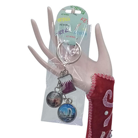 Katar Üçlü Epoksi Metal Çift Taraflı Damla Anahtarlık Qatar