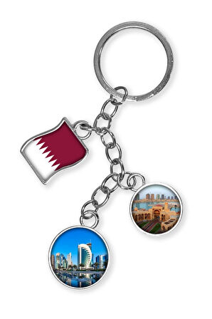 Katar Üçlü Epoksi Metal Çift Taraflı Damla Anahtarlık Qatar