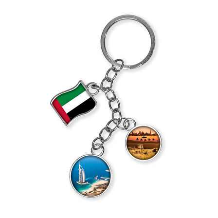 Dubai Üçlü Epoksi Metal Çift Taraflı Damla Anahtarlık Dubai