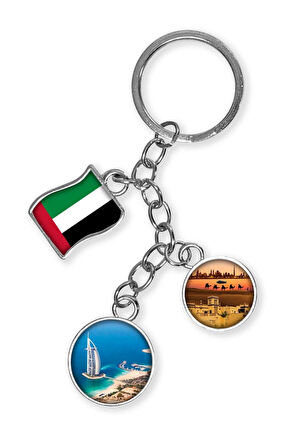 Dubai Üçlü Epoksi Metal Çift Taraflı Damla Anahtarlık Dubai