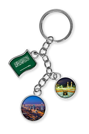 Suudi Arabistan Üçlü Epoksi Metal Çift Taraflı Damla Anahtarlık Saudi Arabia