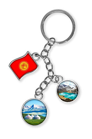 Kırgızistan Üçlü Epoksi Metal Çift Taraflı Damla Anahtarlık Kyrgyzstan