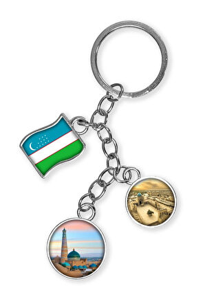 Özbekistan Üçlü Epoksi Metal Çift Taraflı Damla Anahtarlık Uzbekistan
