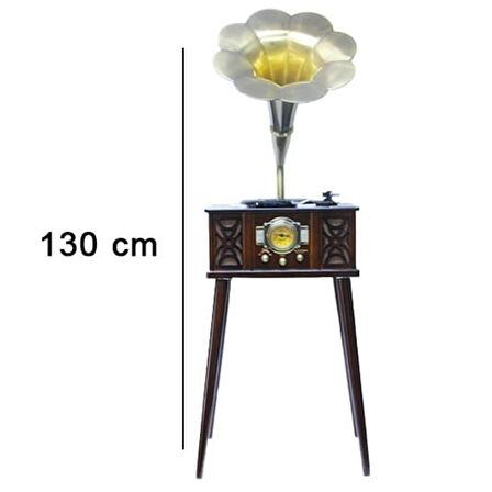 Gramofon Ahşap Standlı Plakçalar Radyo Bluetooth Usb Pikap CW004