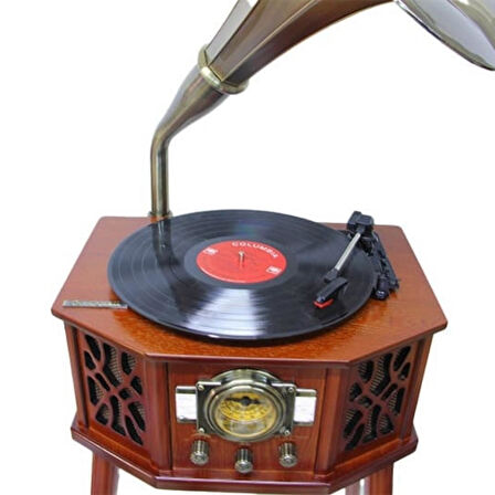 Gramofon Ahşap Standlı Pikap Plakçalar Radyo Bluetooth Usb 130cm CW003