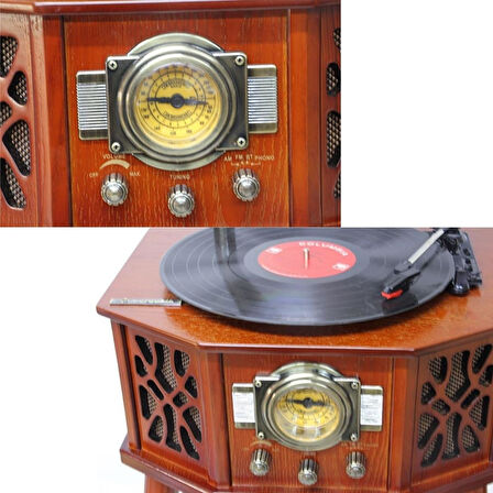Gramofon Ahşap Standlı Pikap Plakçalar Radyo Bluetooth Usb 130cm CW003