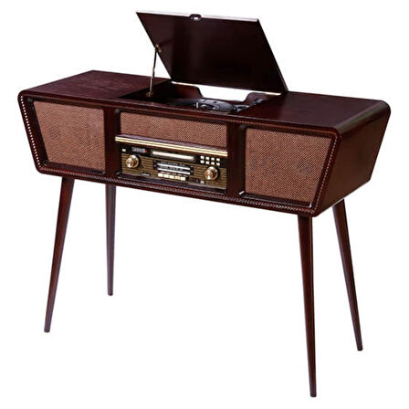 Gramofon Nostaljik Ahşap Standlı Pikap Plakçalar Radyo Bluetooth Usb 100cm C0999