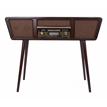 Gramofon Nostaljik Ahşap Standlı Pikap Plakçalar Radyo Bluetooth Usb 100cm C0999