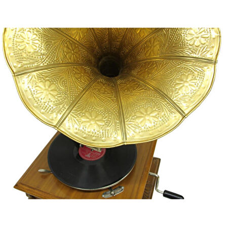 Gramofon Nostaljik Ahşap Gramofon Kare Oymalı 533 Plakçalar ASIG504SF