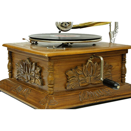 Gramofon Nostaljik Ahşap Gramofon Kare Oymalı 533 Plakçalar ASIG504SF