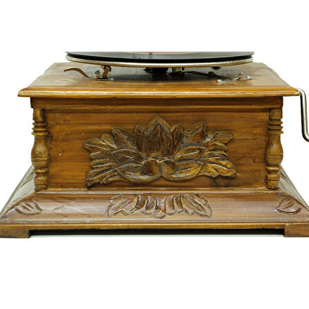 Gramofon Nostaljik Ahşap Gramofon Kare Oymalı 533 Plakçalar ASIG504SF