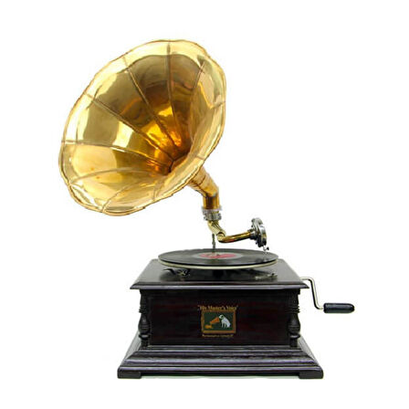 Gramofon Plakçalar Nostaljik Kurmalı Ahşap Kare ASIG509