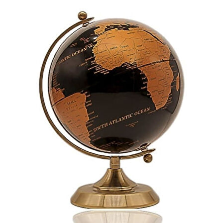 Gold Metal Kaideli Siyah Dünya Küresi 20 x 30 cm