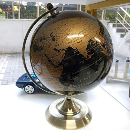 Gold Metal Kaideli Siyah Dünya Küresi 20 x 30 cm