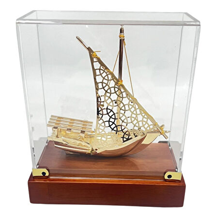 Pirinç Yelkenli Gemi Altın Kaplama Katar Dhow Teknesi Kutulu No.3