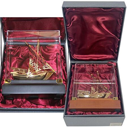 Pirinç Yelkenli Gemi Altın Kaplama Katar Dhow Teknesi Kutulu No.3