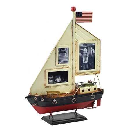 Dekoratif Resim Çerçeveli Metal Yelkenli Gemi 35cm