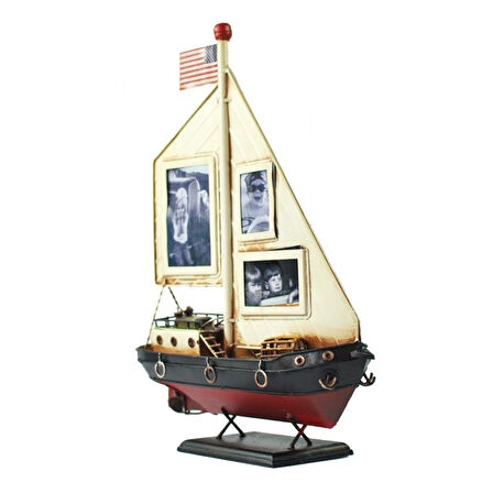 Dekoratif Resim Çerçeveli Metal Yelkenli Gemi 35cm