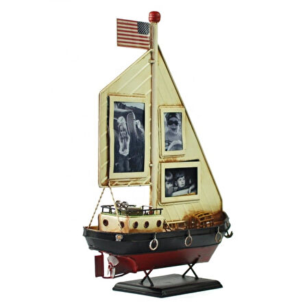 Dekoratif Resim Çerçeveli Metal Yelkenli Gemi 35cm