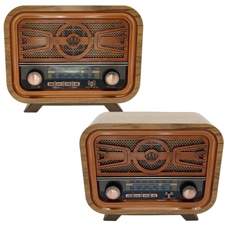 Radyo Retro Açık Ahşap Bluetooth Hoparlör TF Kart Şarjlı Led N0A1