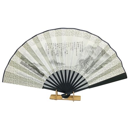 Çin Bambu Keten Kumaş Yelpaze 03BSC Siyah Büyük Boy 60cm No.3S