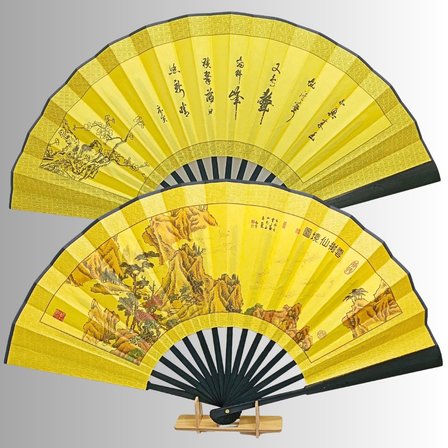 Çin Bambu Keten Kumaş Yelpaze 05BSE Siyah Büyük Boy 60cm No.5S