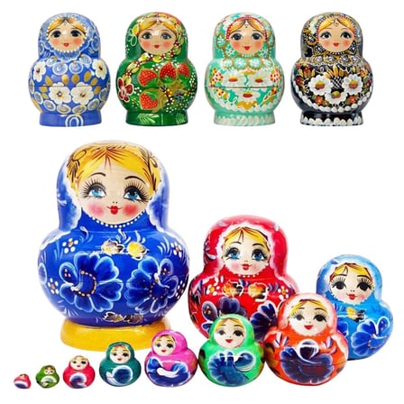 Onlu Ahşap Matruşka Bebek Seti Tombul 15cm Renkli 10 Parça T15