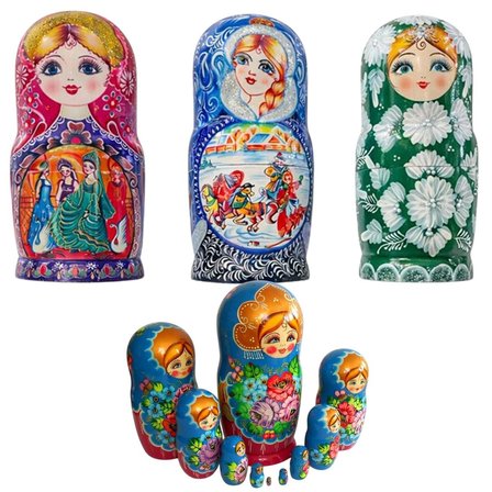 Onlu Ahşap Matruşka Bebek Seti Büyük 27cm Lüks Renkli 10 Parça L27