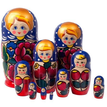 Onlu Ahşap Matruşka Bebek Seti Büyük 27cm Lüks Renkli 10 Parça L27
