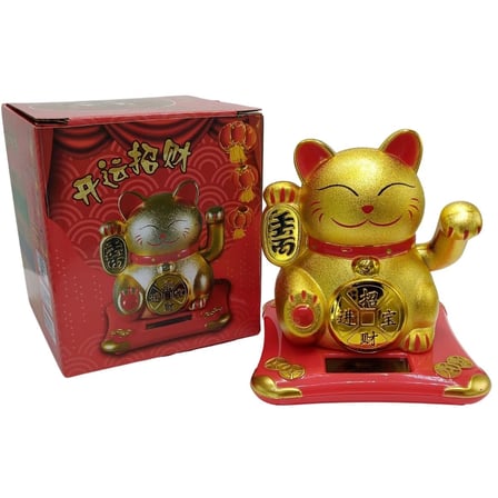 Maneki Neko El Sallayan Şans Kedisi Gold Solar Güneş Enerjili 10x10cm NO5GLD