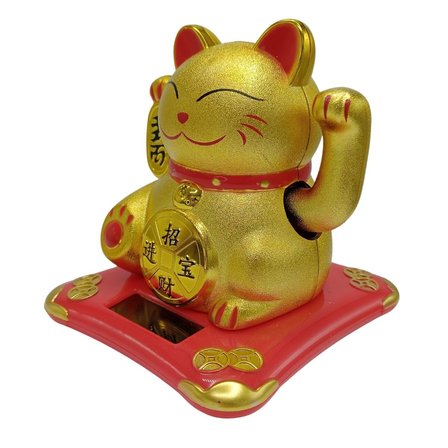 Maneki Neko El Sallayan Şans Kedisi Gold Solar Güneş Enerjili 10x10cm NO5GLD