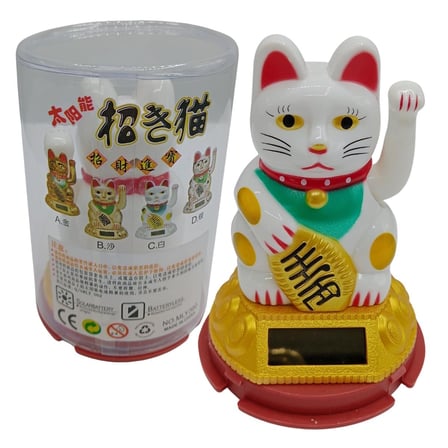Maneki Neko El Sallayan Şans Kedisi Beyaz Solar Güneş Enerjili 6x10cm NO6GB
