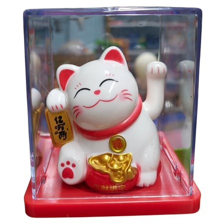 Maneki Neko El Sallayan Mini Şans Kedisi Beyaz Solar Güneş Enerjili 5x5cm Y5BYZ05