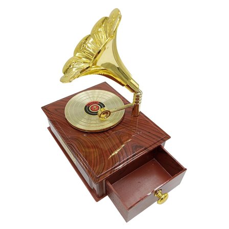 Dekoratif Gramofon Müzik Kutusu Çekmeceli Retro 12x9cm