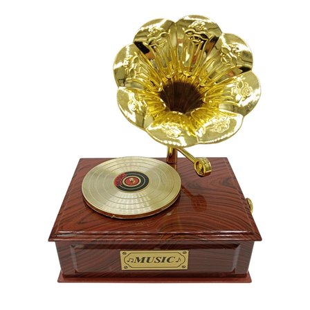 Dekoratif Gramofon Müzik Kutusu Çekmeceli Retro 12x9cm