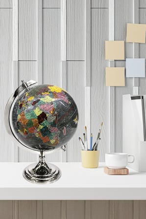 Dekoratif Dünya Küre Siyah Ev Ofis Hediye N179 18x30x43cm