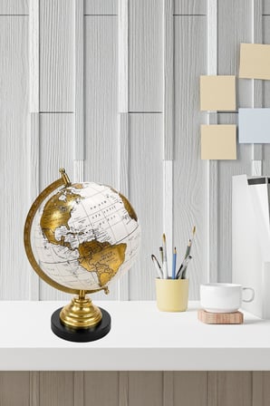 Dekoratif Dünya Küre Ev Ofis Hediye Beyaz&Gold 13x20x30cm