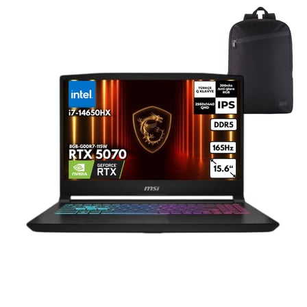 MSI Katana 15 HX i7-14650HX 40-GBDDR5 1 TBSSD RTX5070 (8GB-GDDR7-115W) 15.6" QHD Windows 10 Pro + HMF Sırt Çantası B14WGK-068XTRHMF50