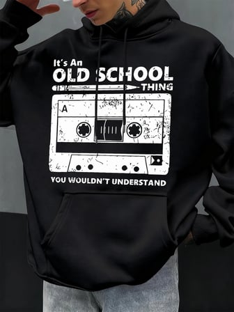 Eski Okul Tarzı Baskılı Erkek Kapüşonlu Sweatshirt Sonbahar Hip Hop Kapüşonlu Günlük Polar Sp
