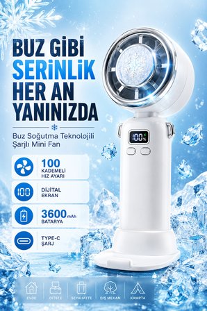 Taşınabilir El Vantilatörü ve Masaüstü Fanı, 200 Kademeli Ayarlanabilir Hız, Dijital Ekranlı, Şarj Edilebilir Mini Fan, Çıkarılabilir Masaüstü Standlı, Sessiz Güçlü Soğutucu Fan