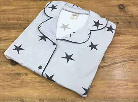 Pijamood Kadın Milan Kumaş Önü Düğmeli Mevsimlik Uzun Kol Pijama Takımı