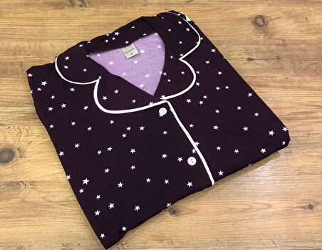 Pijamood Kadın Milan Kumaş Önü Düğmeli Mevsimlik Uzun Kol Pijama Takımı