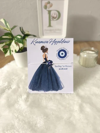 Pamuğum Atelier Kişiye Özel Tasarım Kartlı Nazar Boncuklu  Şans Bilekliği Kına Hediyeliği (15 Adet)
