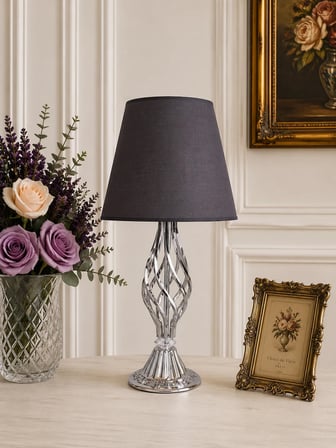 Füme Kumaş Başlık Metal Burgulu Ayaklı Modern Abajur 50x25cm