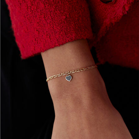 Siyah Mineli Kalp Charm Bileklik