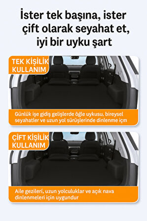 Araç İçi Şişme Yatak Ve Yastık Seti Pompa Dahil Otomobil Arka Koltuk Uyku ve Dinlenme Seyahat ve Kamp Yatağı Konforlu Taşınabilir